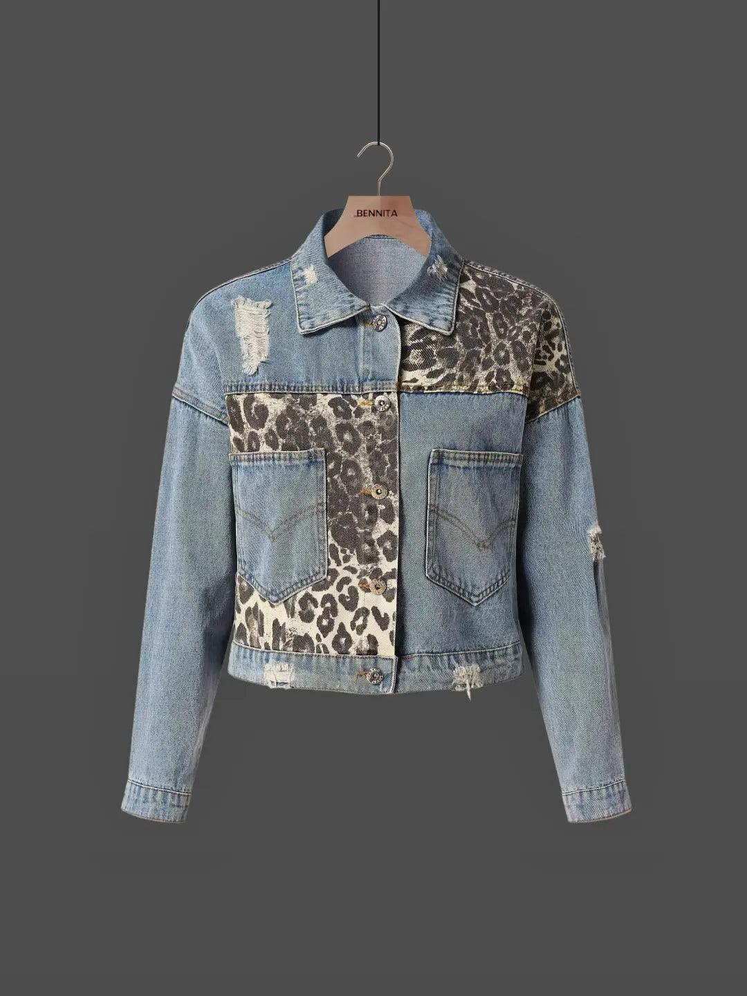 Romey™ - Denimjacka med leopardtryck